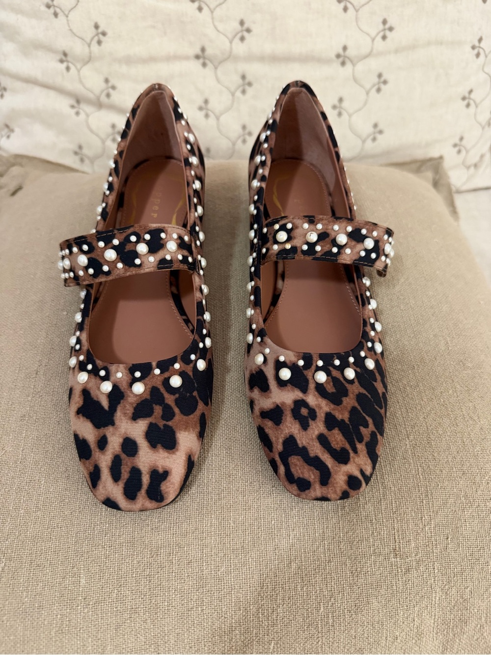 Copper Key NWT Sizes 5.5 & 6 Leopard Print Pearl Mary Jane Flats - Brown/Black